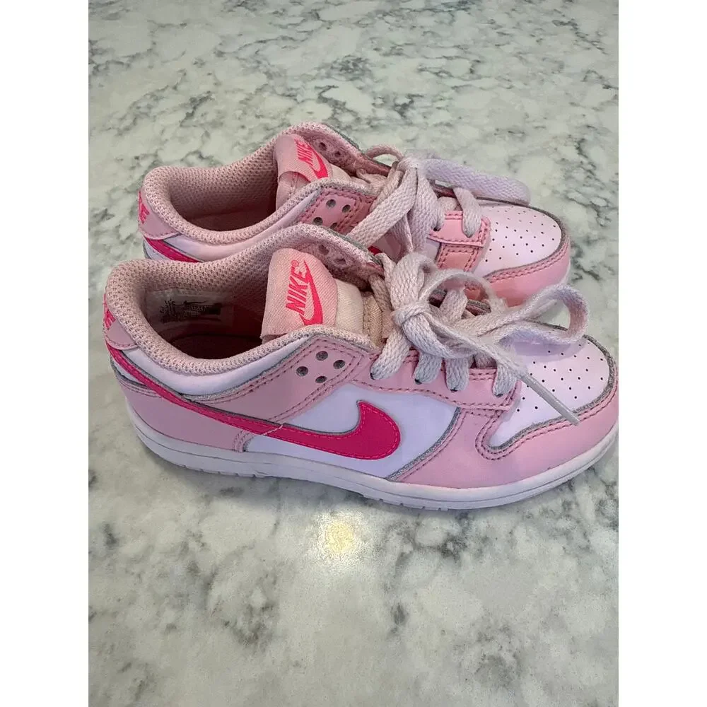 Nike Dunk Low Girls Pink White Hot Pink Kids Size 11C Sneakers